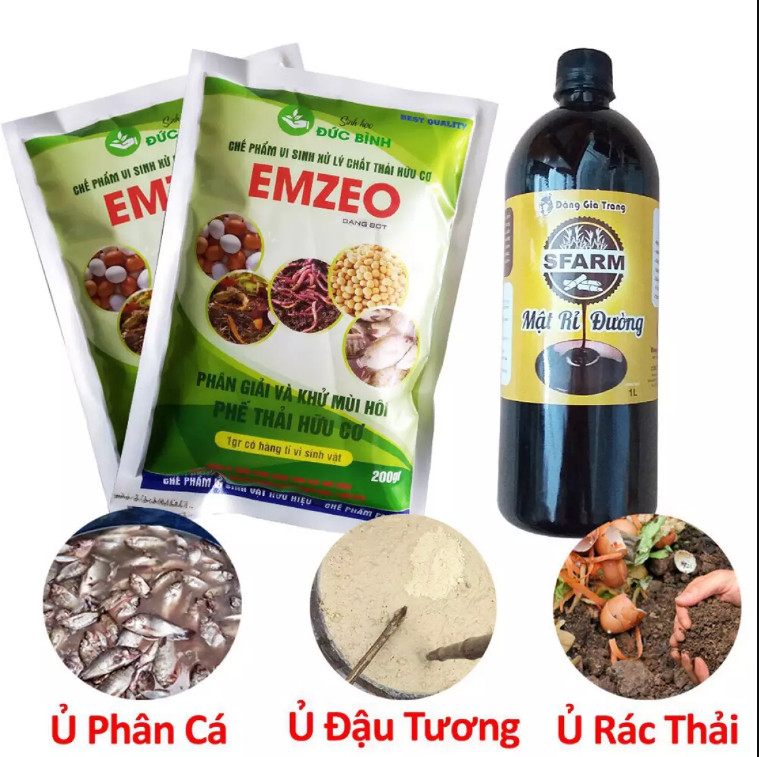 Combo ủ phân hữu cơ Emzeo + Mật rỉ đường